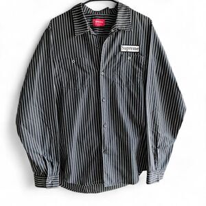 Supreme Pinstripe Button-Up Shirt – Black/White, Size L, Streetwear Classic